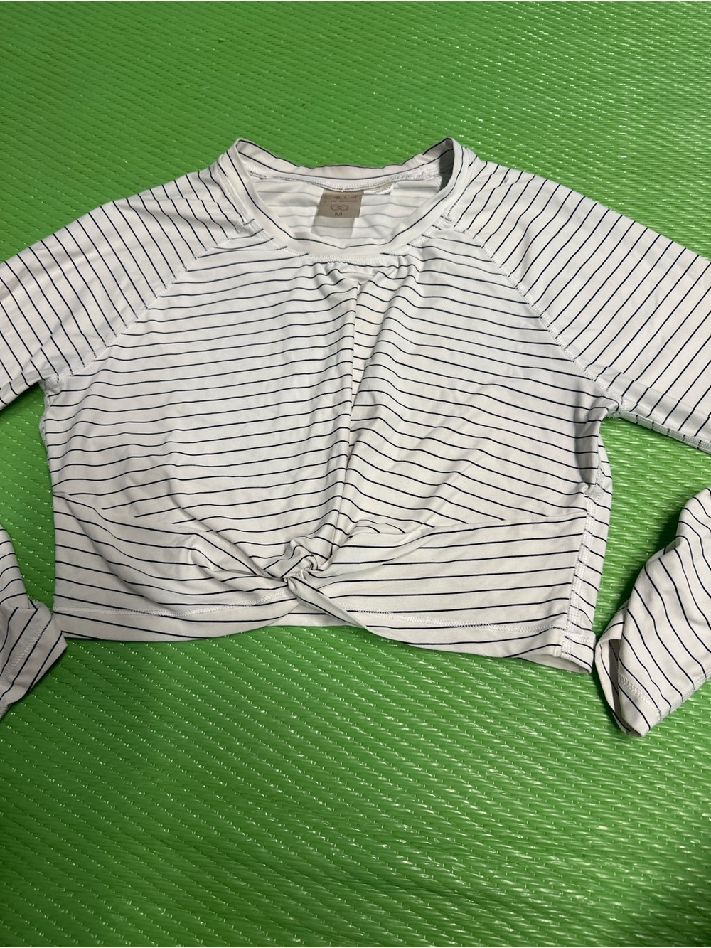 CALIA by Carrie Underwood White and Navy Striped Twist-Front Crop Top
